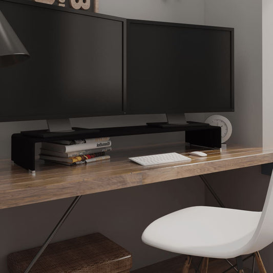 TV stovas/monitoriaus pakyla, juodas stiklas, 110x30x13 cm
