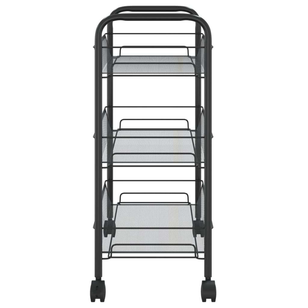 Virtuvės vežimėlis, 3 aukštų, juodas, 46x26x64cm, geležis