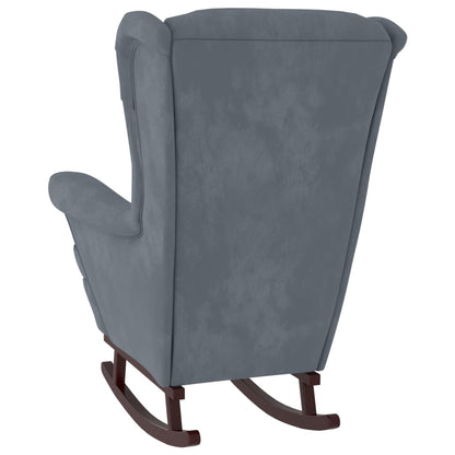 Supama kėdė su medinėmis kojomis ir taburete, pilka, aksomas