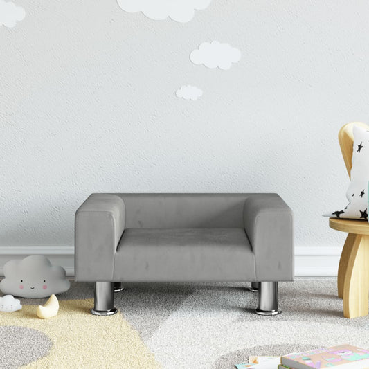 Vaikiška sofa, šviesiai pilkos spalvos, 50x40x26,5cm, aksomas