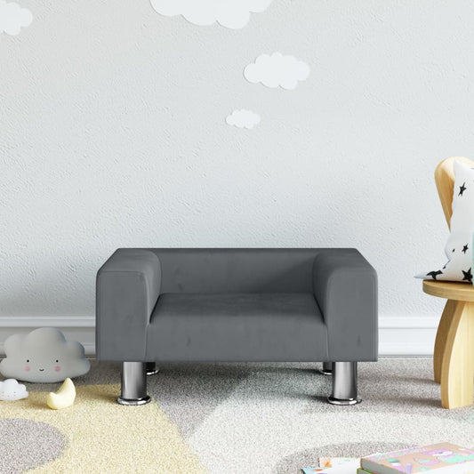 Vaikiška sofa, tamsiai pilkos spalvos, 50x40x26,5cm, aksomas