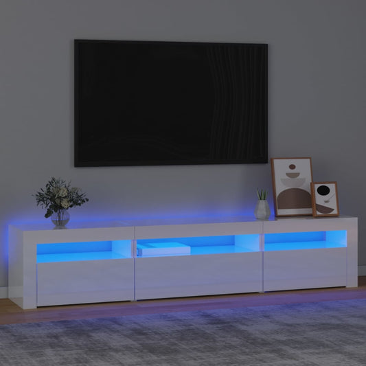 TV spintelė su LED apšvietimu, balta, 195x35x40cm, blizgi