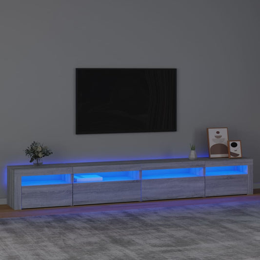 Televizoriaus spintelė su LED, pilka ąžuolo, 270x35x40cm