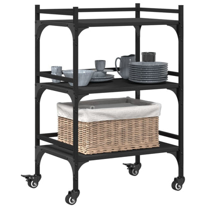 Virtuvės vežimėlis, juodas, 50x35x75,5cm, apdirbta mediena