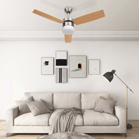 Lubinis ventiliatorius su apšvietimu ir pulteliu, rudas, 108cm